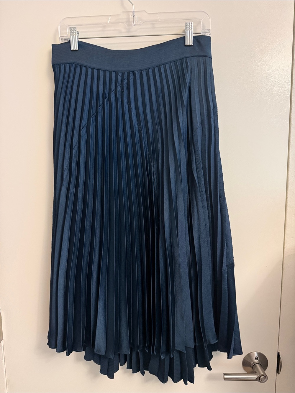 Vince Navy Pleated A-Line Midi Skirt